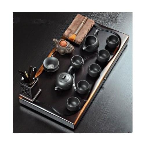 Tea set household purple sand tea set original solid wood whole tea tray set tea ceremony pot