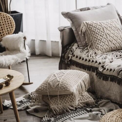 DUNXDECO Cushion Cover Decorative Pillow Case Simple Fresh Bohemia Geometric Cotton Thread 3D Macrame Sofa Chair Bedding Coussin