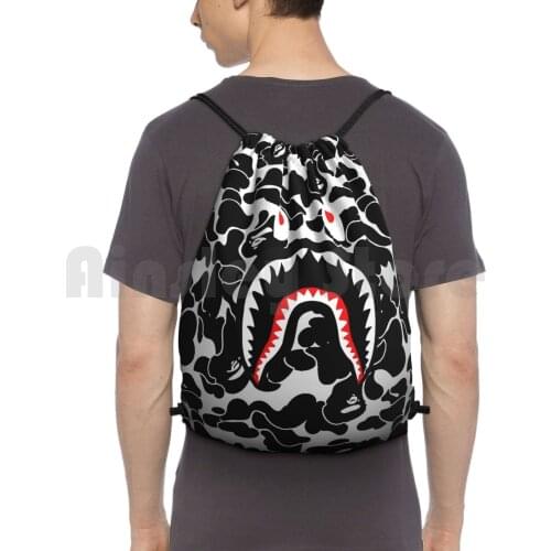 Black Shark Army Backpack Drawstring Bags Gym Bag Waterproof Shark Black Army Shark Black Army Shark Black Army Camo Best
