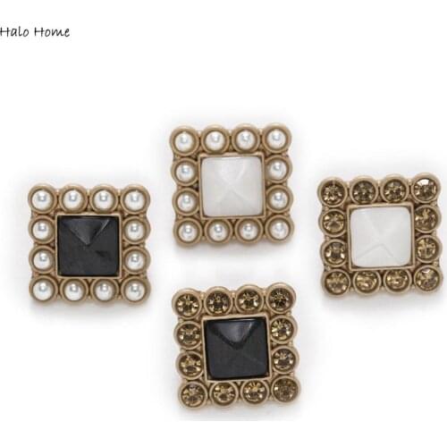 5pcs Zircon Enamel Square Metal Shank Buttons Sewing Scrapbooking Clothing Replace Handmade Craft Accessories Decor 25mm