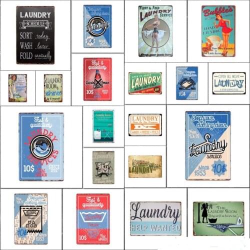 Fifties Comic Book Style Retro Laundry Sign Wall Decor Metal Plate Vintage Poster Laundry Room Decoration Plate