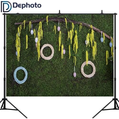 Dephoto Spring Green Wall Photography Backdrop Grass branch eggs Photo Booth Background Easter Sunday Party Decoration Supplies