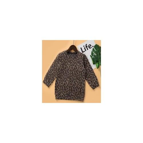 Kid Girl Top Leopard Blouse Round Collar Long Sleeves Printed Loose Elastic Autumn Breathable Clothes