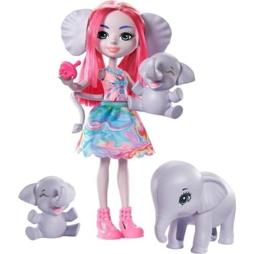 Enchantimals Character Esmeralda Elephant and Three Baby Elephants Calf Cute Animal Friend for Girls Toys Collectible Models