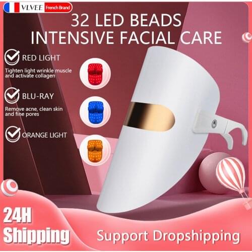 3 Colors Photon Therapy Led Facial Mask Skin Rejuvenation Tighten Acne Anti Wrinkle Korean Face Neck Beauty Face Spa Instrument