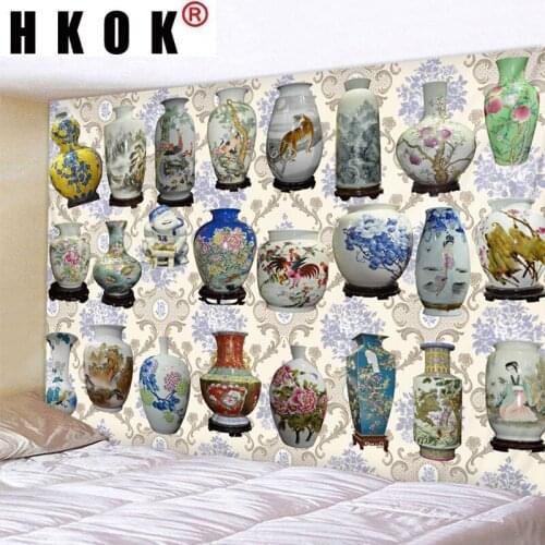 HKOK Porcelain Vase Tapestry Wall Hanging Wall Covering Rugs Mural Background Cloth Beach Towel Fabric Yoga Blanket Home Decor
