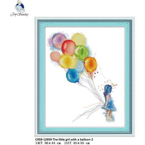 Joy Sunday The little girl with a balloon 2 Counted DIY Hand Cross Stitch 11CT 14CT DMC Printed Cloth for Embroidery Sets