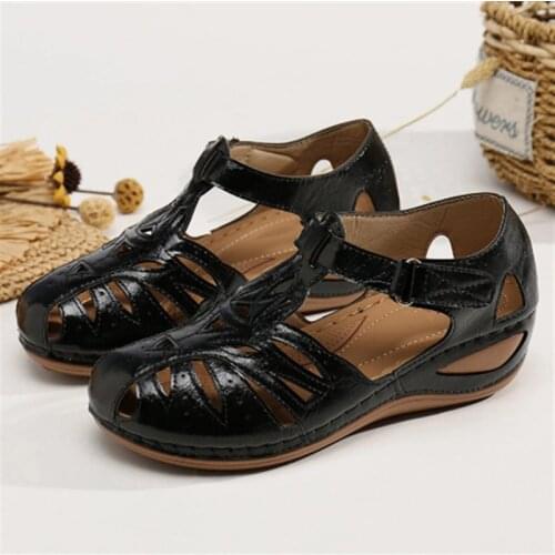 Leather Women Wedges Sandals 2021 New Summer Women Wedges Sandals Thick Bottom Casual Shoes Ladies Sandals Plus Size