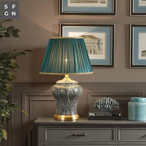 Copper Table Lamp Lamp Jingdezhen Ceramic High-End Luxury Decorated LED Table Lamps for Living Room Bedroom Bedside