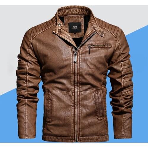 Waterproof Biker Jacket Autumn Winter Mens New Motorcycle Leather Jacket Faded leisure Artificial Leather Coat Brown PU Jackets