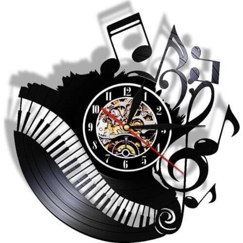 Piano Room Music Notes Vinyl Record Wall Clock Musician Pianist Teacher Wall Art Decor Clocks Watch Wall Light Music Lover Gift