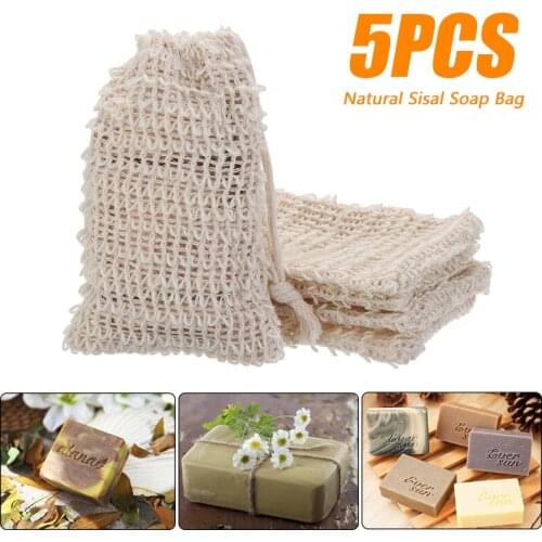 5Pcs Natural Soap Bags Exfoliating Foaming Saver Pouch Holder Sisal Mesh Bag Eco Friendly Bathroom Foaming Net