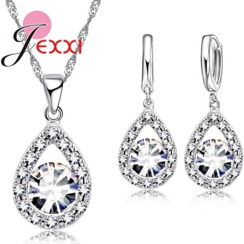 New ArrivalCubic Zirconia Wedding Jewelry Sets For Brides Water Drop Women Crystal Pendants Necklace Earrings Set