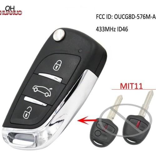 Upgraded 3 Button Flip Remote Car Key Fob 433MHz ID46 for Mitsubishi Outlander 2006 - 2015 FCC ID: OUCG8D-576M-A