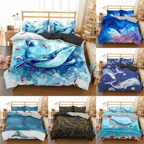 2021 Whale Bedding Set 3d Animal Duvet Cover Set Blue and White Watercolor Bed Set HomeTextiles Fish Ocean Sea Bedclothes