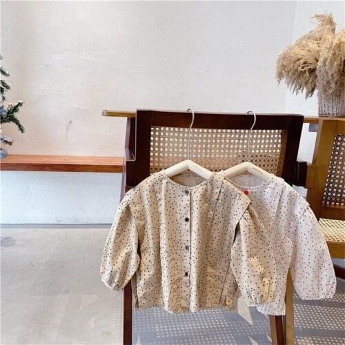 Casual Big Dots Design Little Girls Shirt Spring Fall Cotton Long Slseve Toddler Girls Blouse for Children Pullovers Tops Jacket