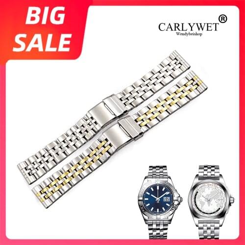CARLYWET 22 24mm Top Qualtiy Luxury Silver Two Tone Gold Stainless Steel Wrist Strap Watch Belt Watch Band Strap For Breitling