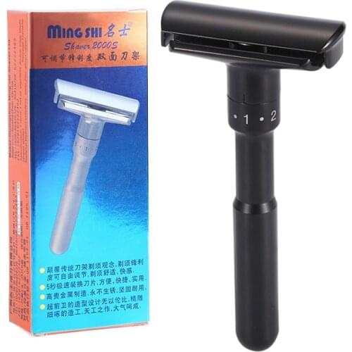 Luxurious Black Adjustable Safety Razor Can Design Name on It Classic Stand Safety Razor Men Shaving With 5 Blades