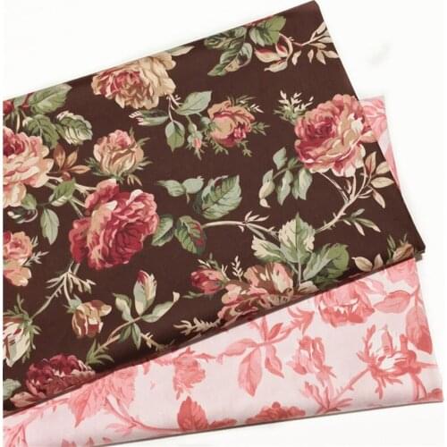 Pretty Coffee Blooming Rose Peony Flower Printed 100% Cotton Fabric 50x160cm Fabric patchwork quilting bedding cushion baby clot