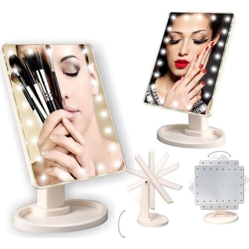 LED Makeup Mirror Touch Screen Illuminated Cosmetic Table Mirror with Light 360° Rotatable Make Up Mirror 16/22 led light