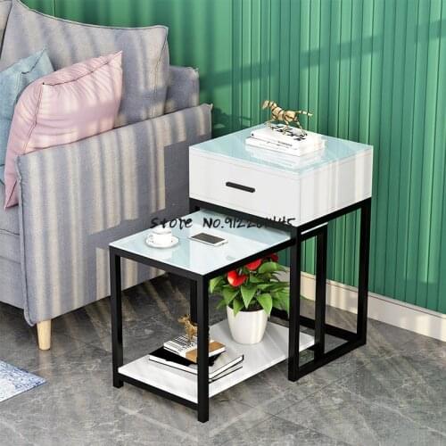 Corner Table Modern Simple Small Table Mini Bedside Light Luxury Glass Tea Table Living Room Shelf Sofa Side Cabinet