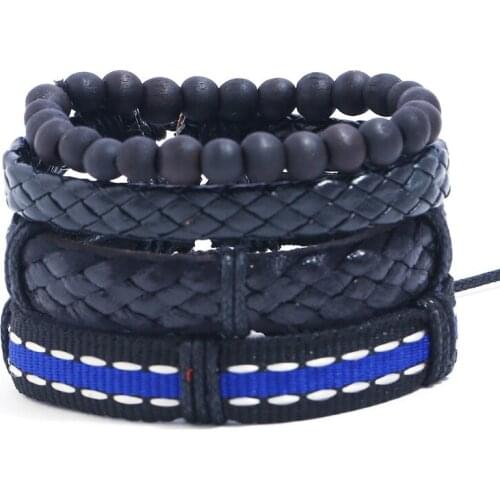 Vintage Punk Leather Bracelet Fashion All-match Charm Beads Multi Braided Rope Men Male Wristbands Bangle Retro Handmade Jewelry