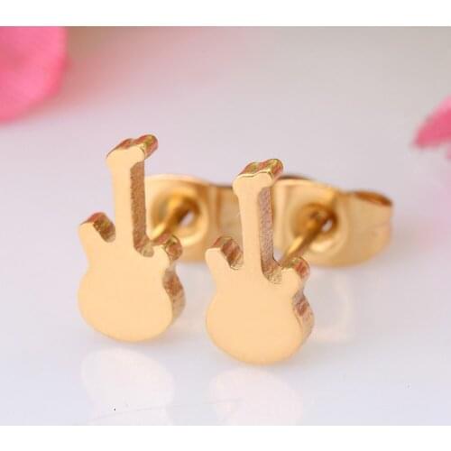 High Quality Guitar Stainless Steel Stud Earring Gold Color Earring for Men and Women Never Fade 022