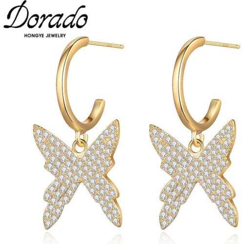 Dorado Fashion Animal Sweet Butterfly Drop Earrings for Women Zircon Danglee Birthday Gifts Jewelry Brincos Bohemia Pendientes