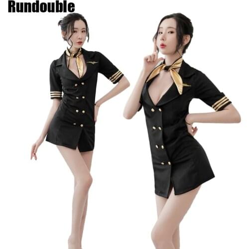 Sexy Woman Stewardess Flight Cosplay Uniform Adult Ladies Stretch Slim Tights Airline Attendant Costumes Womens Erotic Lingerie