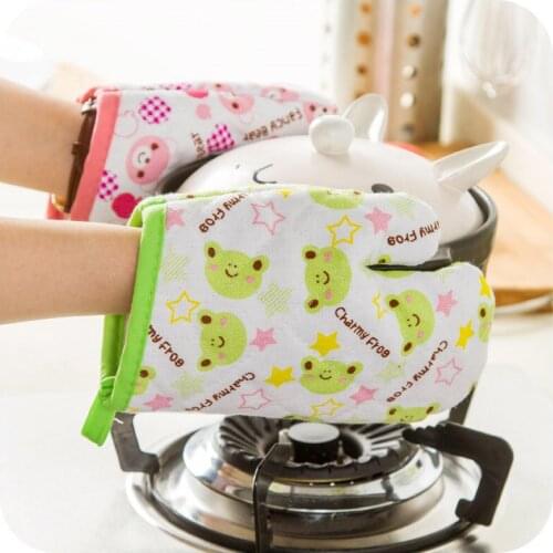1PC/Lot Canvas Oven Heat Proof Gloves Cartoon Printed Heat Insulation Mitten Hot Pot Holder Baking Tools Microwave Oven Gloves