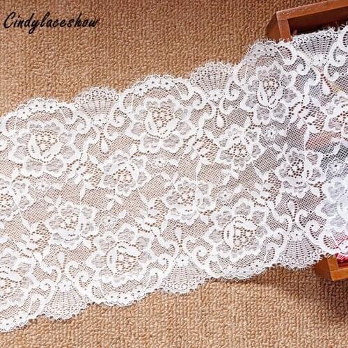 2Yards 28cm Width Eyelash Elastic Lace Trims Underwear Sewing Lace Fabrics Clothing Lingeire Lace Material Handmade Crafts White