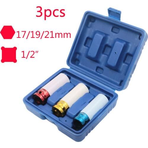 3Pcs 1/2 Inch 17mm 19mm 21mm Alloy Thin Wall Car Wheel Deep Impact Nut Socket Driver Set