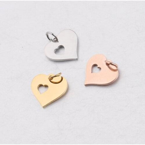 DIY Jewelry Making Stainless Steel Women Metal 5pc 13*16mm Mirror Polish Hollow Heart Shape Charm Pendant for Necklace/keychain