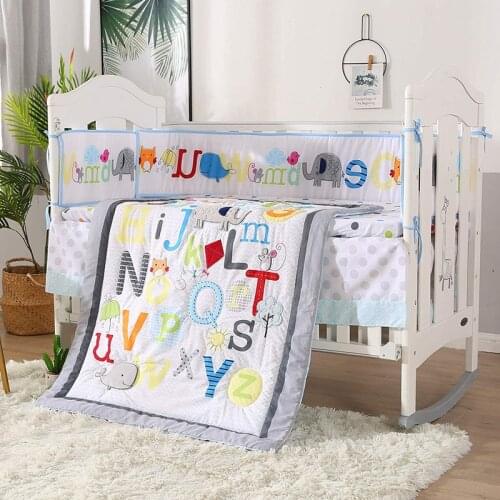 7PCS Baby bedding set English alphabet Baby bumper crib bedding set Crib Protect kit de berço(4bumper+duvet+bed cover+bed skirt)