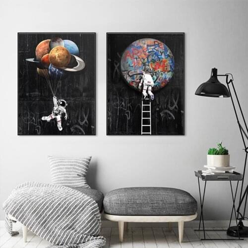 Astronaut Space Limit Oil Painting on Canvas Posters Prints Street Graffiti Art Rocket Quote Wall Art Pictures Home Decor
