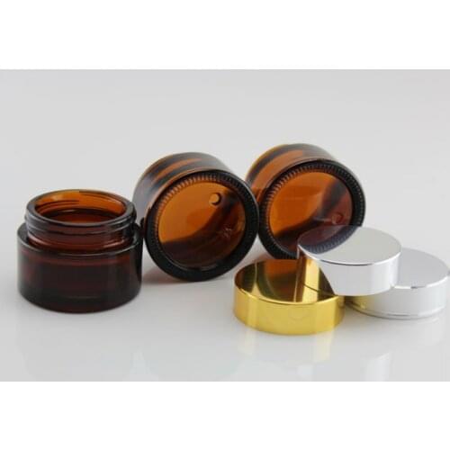 DHL Free 56pcs/lot 20g/cc Empty Brown Glass Eye Cream Jar In Refillable Protable Glass Cosmetic Bottle With 3Colors Lid