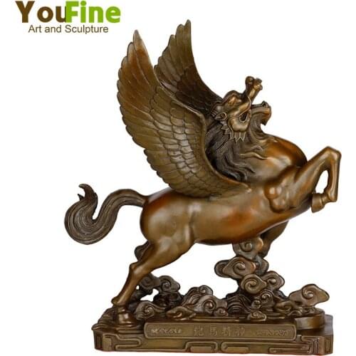 25cm Bronze Rearing Horse Sculpture Bronze Jumping Horse Statue With Wings For Office Desk Art Crafts Home Decoration Ornament