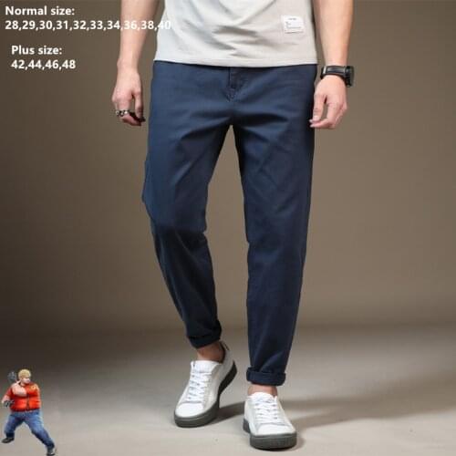 Mens Pants Cotton Loose Casual Stretch Man Elastic Green Black Khaki Blue Spring Autumn Men Long Trousers Plus Size 42 44 46 48