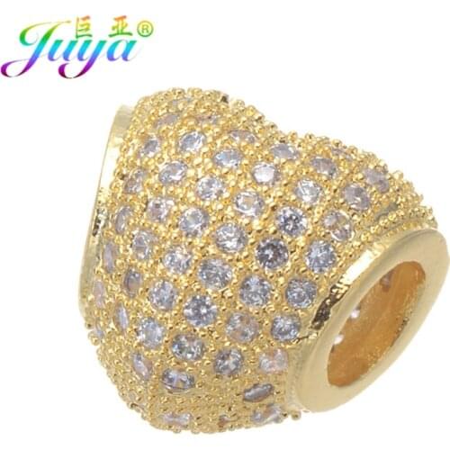 Juya DIY Jewelry Beads Supplies Micro Pave Zircon Heart Shape Large Hole Charm Beads For Women Handmade Beading Jewelry Making