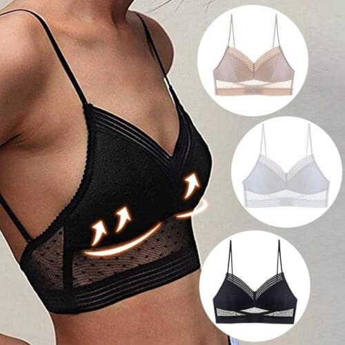 2021 New Sexy U Backless Invisible Bra Underwear Without Stones Thin Triangle Cup Bra With Lace Mesh Wireless Bra Women Lingerie