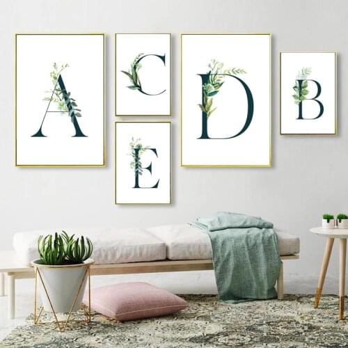 Nordic Living Room Decorative Wall Painting Green Plant Leaf Letter Wall Art Printing Canvas Painting Quotes Poster Art Painting