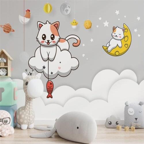 Beibehang custom Cartoon kitten fishing photo mural wallpaper for childrens room TV background 3D wall paper decoration salon