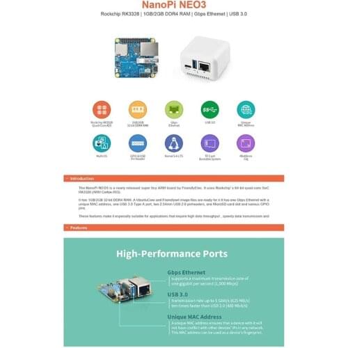 Friendlywrt NanoPi NEO3 1GB/2GB DDR4 RK3328 Cortex A53 Quad-core 64-bit Support Linux Ubuntu Core Upgrade Nanopi NEO2