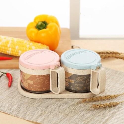 Functional 2 Pcs/set with Spoon Tray Storage Tank Eco-friendly Healthy Solid Seasoning MSG Pepper Salt Sugar Storage Jar