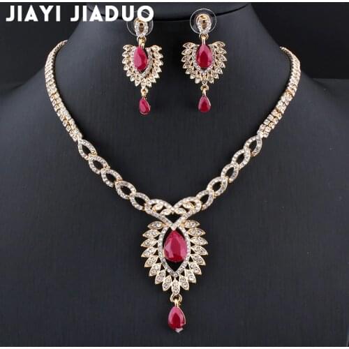 Jiayi jiaduo The new bridal jewelry set for the Indian women gold-color wedding necklace retro red accessories