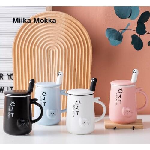 Ceramic Mug Cartoon Cute Cat Mugs with Lid and Cat Paw Spoon Coffee Mug Milk Mug Animal Cups with Handle 400ml Drinkware