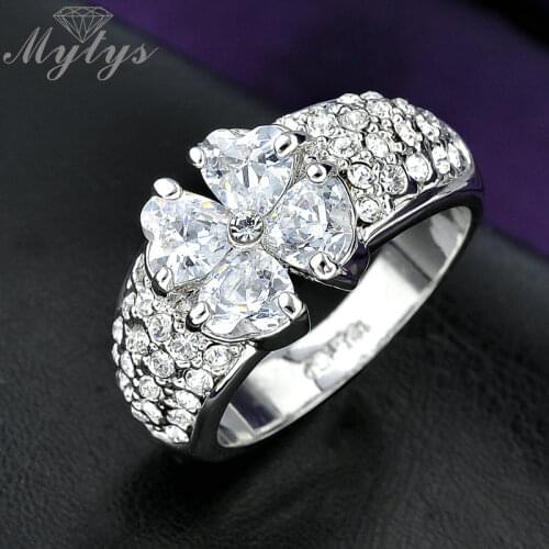 Mytys Prong Setting AAA Zircon Crystal Ring for Female Silver Color Rings Wholesale R906