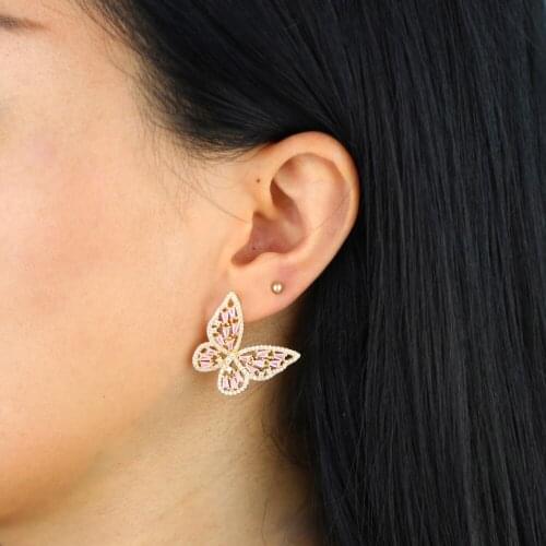 Korean Butterfly Earrings for Women Cute Stud Earrings Luxury Zircon Wedding Earrings rainbow colorful Fashion Jewelry