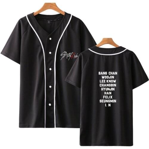 Korean KPOP Stray Kids Straykids Album Bangchan Woojin Changbin Felix Short Sleeve T Shirt Women Men Zip Up Baseball T-shirt tee