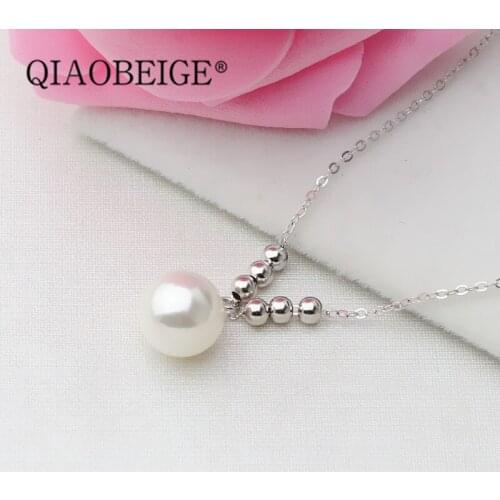 QIAOBEIGE Silver 925 Pearl Pendant Sterling Silver mounting Pearl Pendant Mounts Fit round Inlaid 6+1 Zircon Necklace